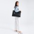 LG2056 - Miss Lulu Structured PU Leather Top Handle Tote Bag - Black